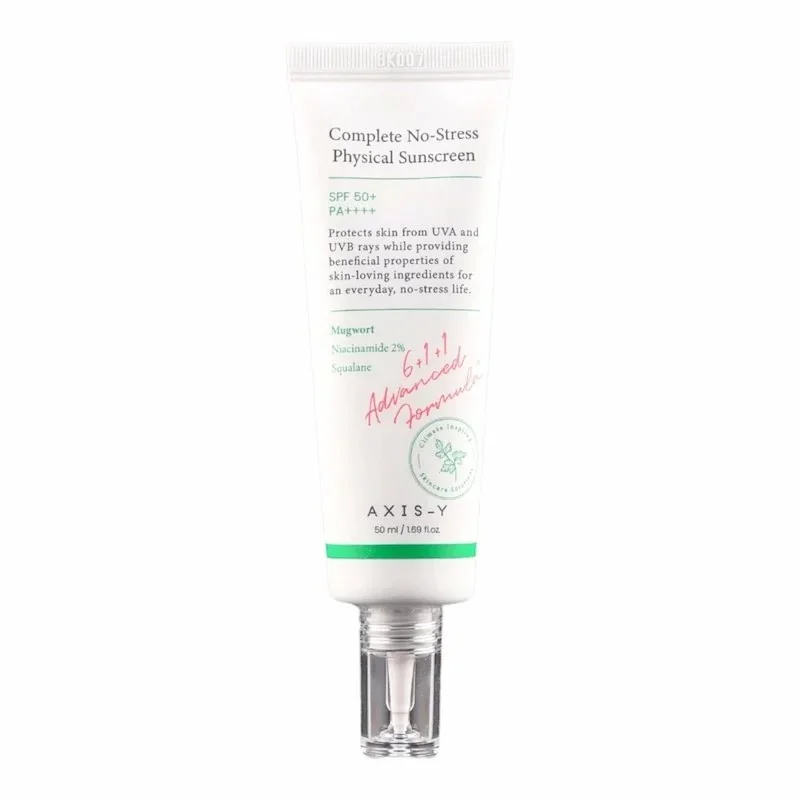 Axis-Y Complete No-Stress – Écran Solaire Physique à l&rsquo;Armoise & Niacinamide SPF 50+ 50ml